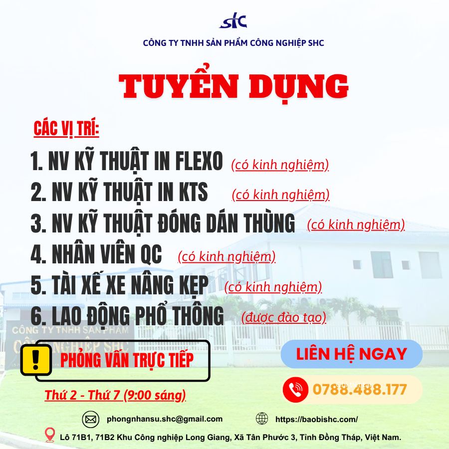 RECRUITMENT INFORMATION FOR NOVEMBER AT SHC DONG THAP